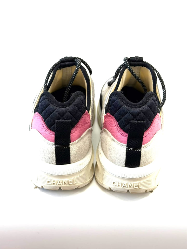 CHANEL INTERLOCKING CC LOGO SUEDE CALFSKIN &amp; MESH SNEAKERS