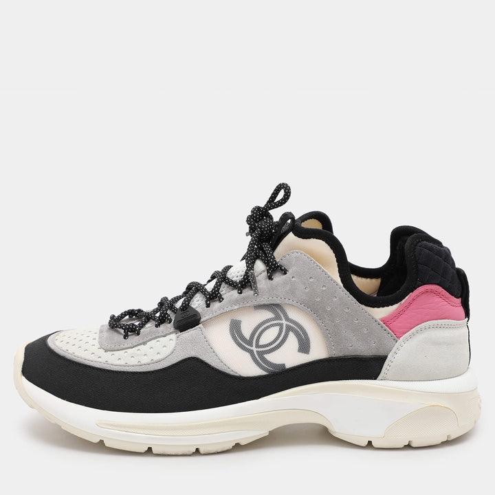 CHANEL INTERLOCKING CC LOGO SUEDE CALFSKIN &amp; MESH SNEAKERS