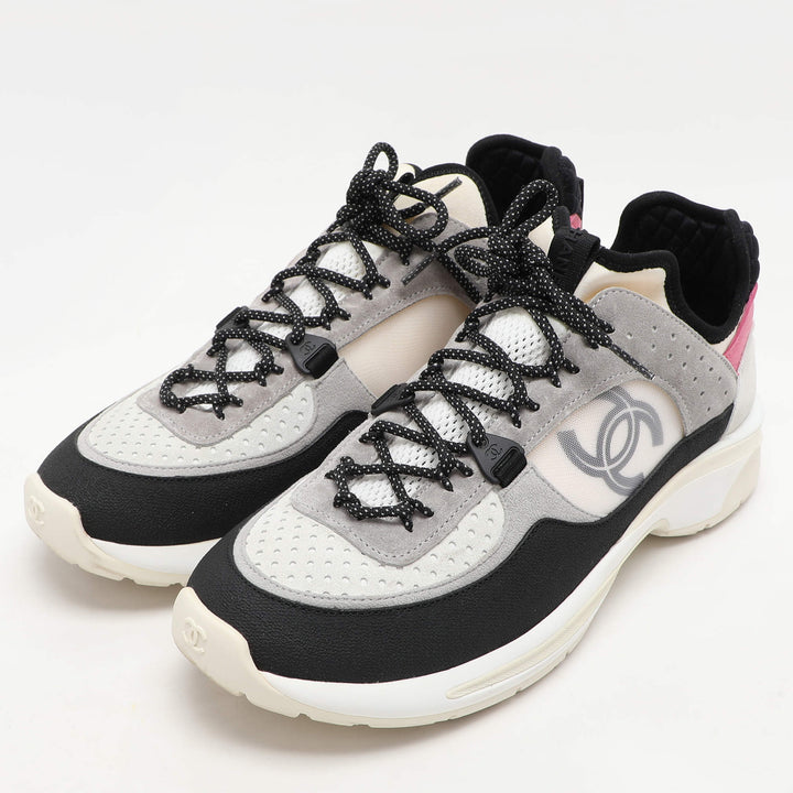 CHANEL INTERLOCKING CC LOGO SUEDE CALFSKIN &amp; MESH SNEAKERS