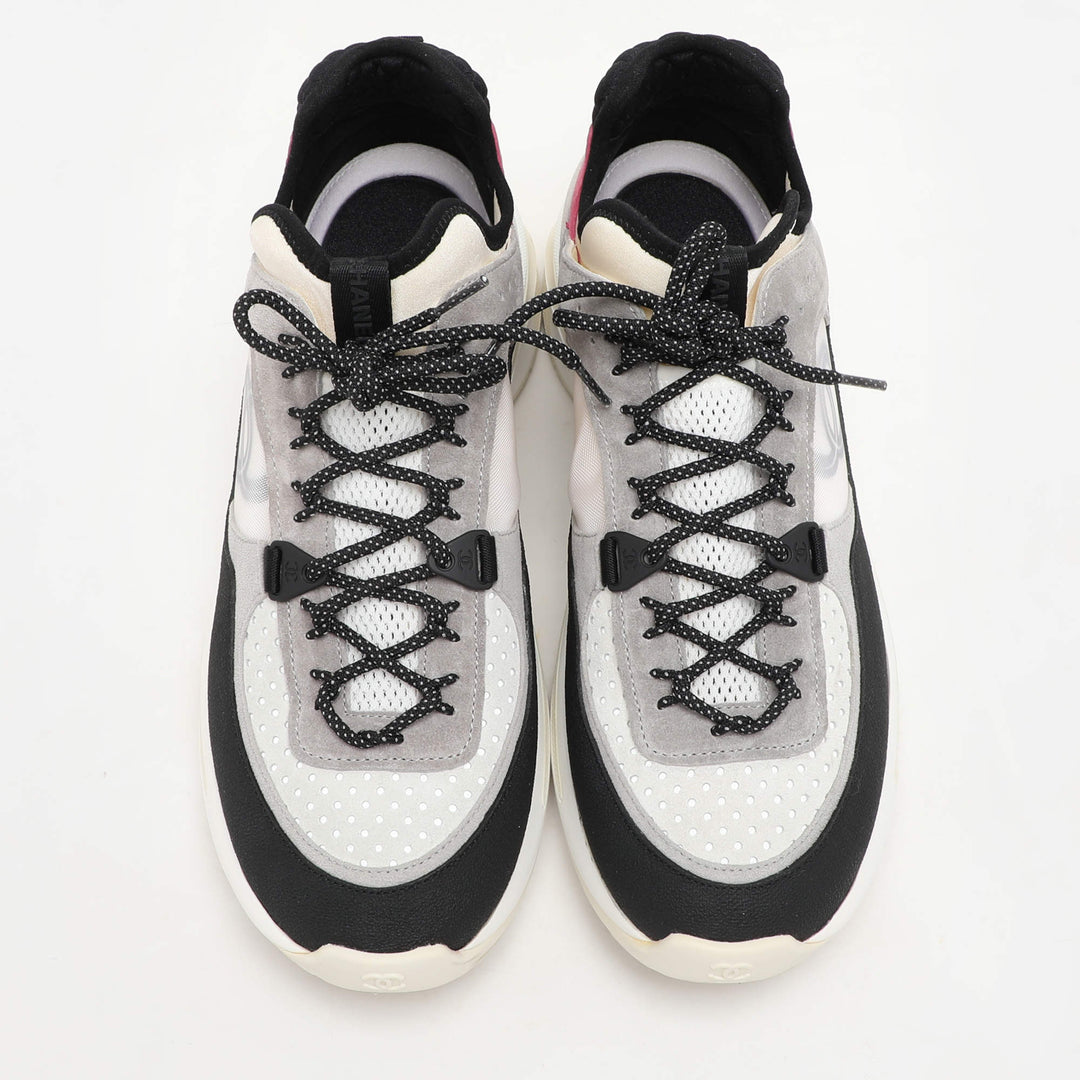CHANEL INTERLOCKING CC LOGO SUEDE CALFSKIN &amp; MESH SNEAKERS