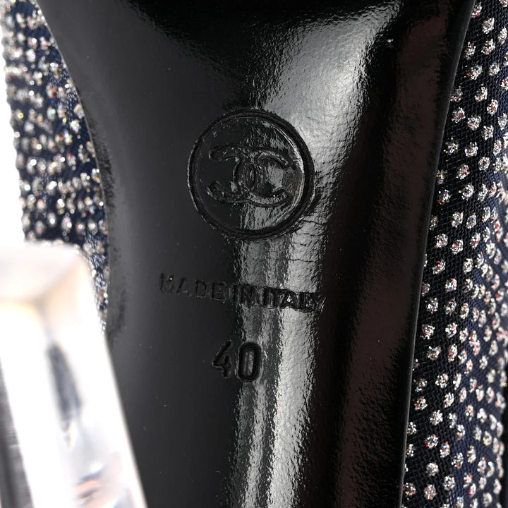CHANEL MESH CRYSTAL SUEDE PEEP TOE LUCITE HEEL BOOTIES