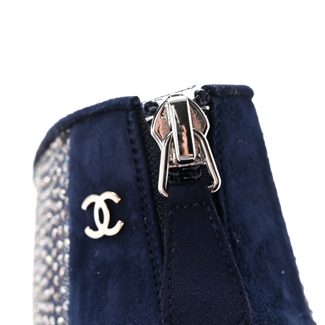 CHANEL MESH CRYSTAL SUEDE PEEP TOE LUCITE HEEL BOOTIES