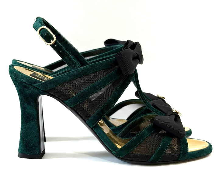 CHANEL CC LOGO T-STRAP SUEDE SLINGBACK SANDALS