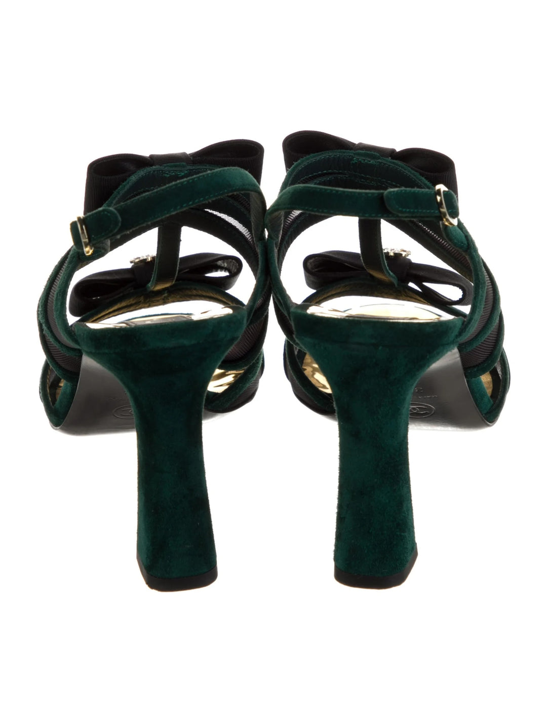 CHANEL CC LOGO T-STRAP SUEDE SLINGBACK SANDALS