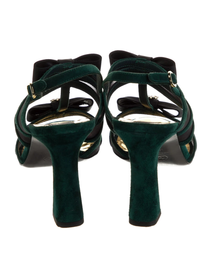 CHANEL CC LOGO T-STRAP SUEDE SLINGBACK SANDALS