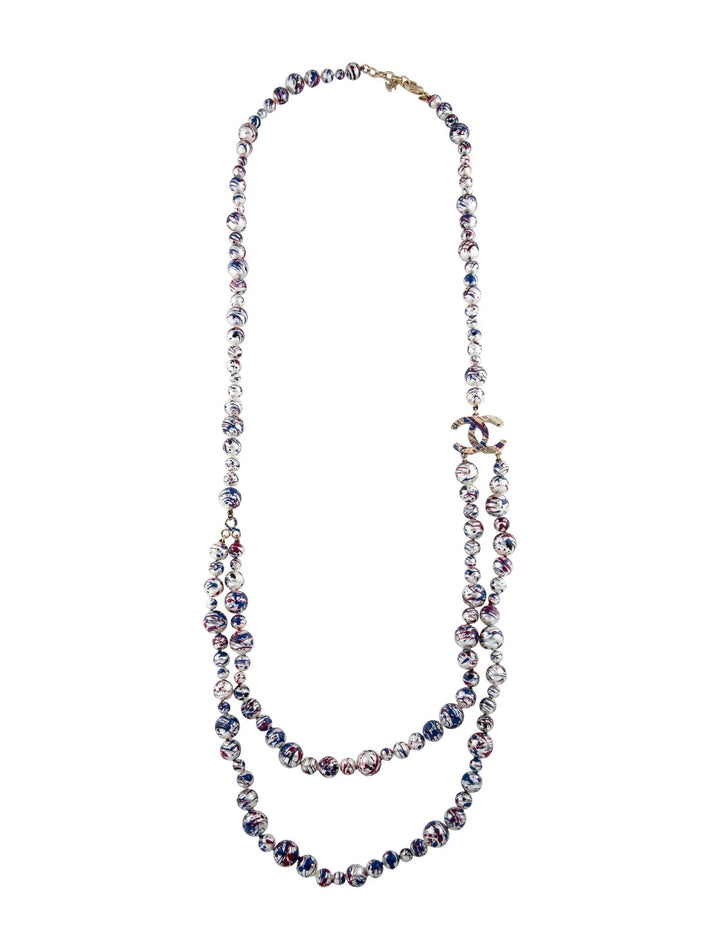 CHANEL TRIPLE STRAND SPLATTER PAINT PEARL NECKLACE
