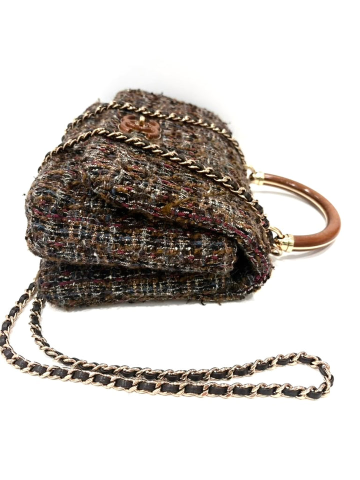 CHANEL CC TWEED KNOCK ON WOOD TOP-HANDLE FLAP BAG