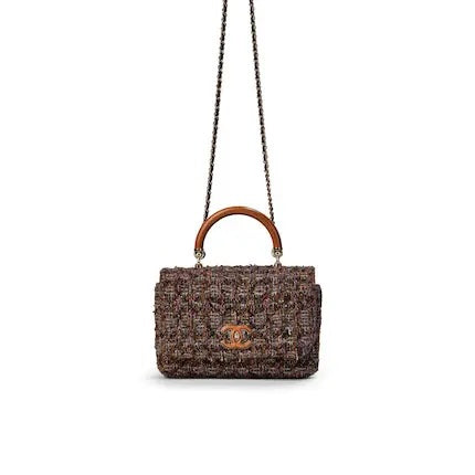 CHANEL CC TWEED KNOCK ON WOOD TOP-HANDLE FLAP BAG