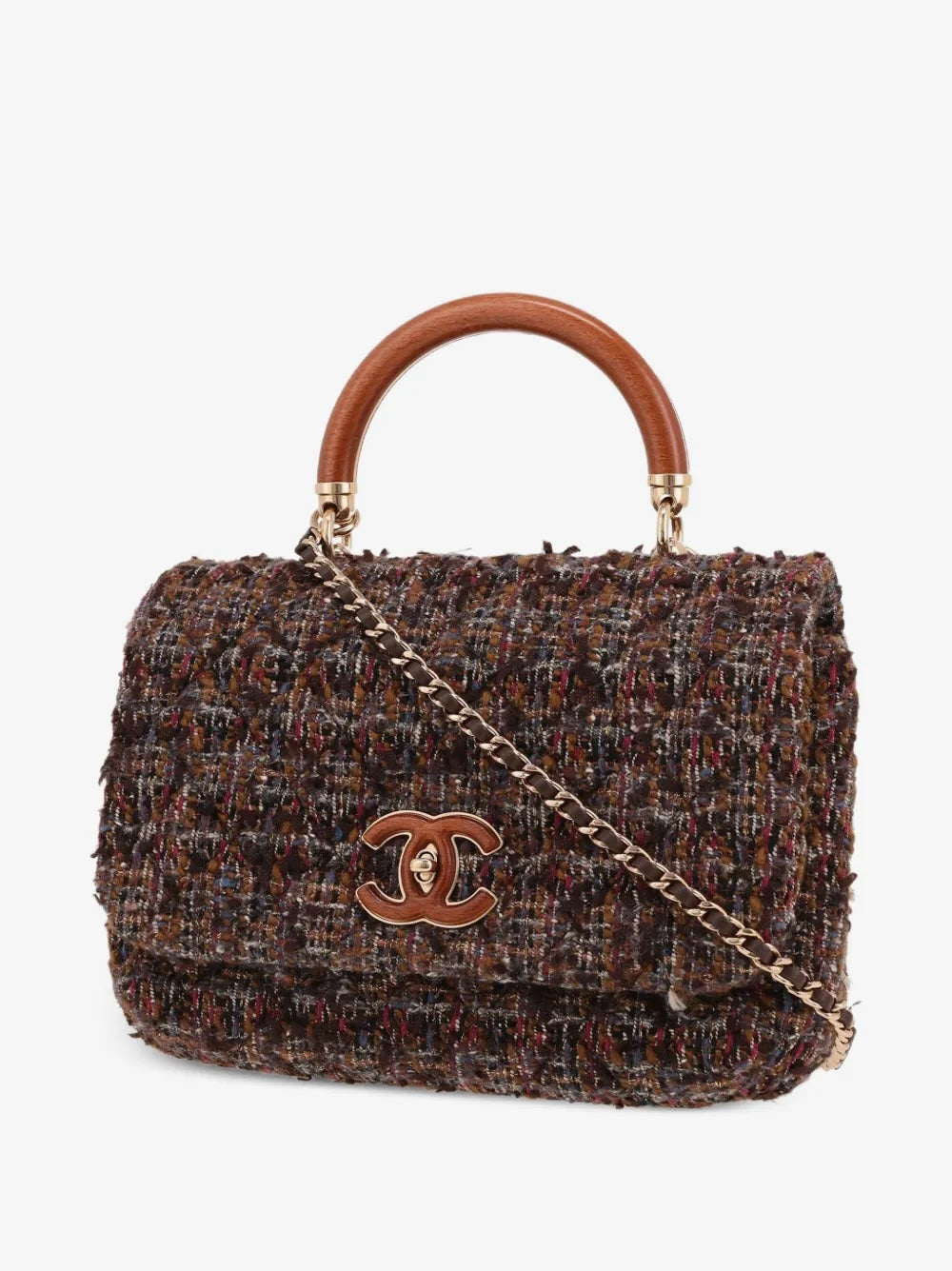 CHANEL CC TWEED KNOCK ON WOOD TOP-HANDLE FLAP BAG