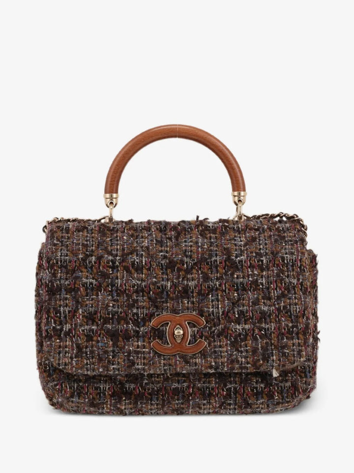 CHANEL CC TWEED KNOCK ON WOOD TOP-HANDLE FLAP BAG