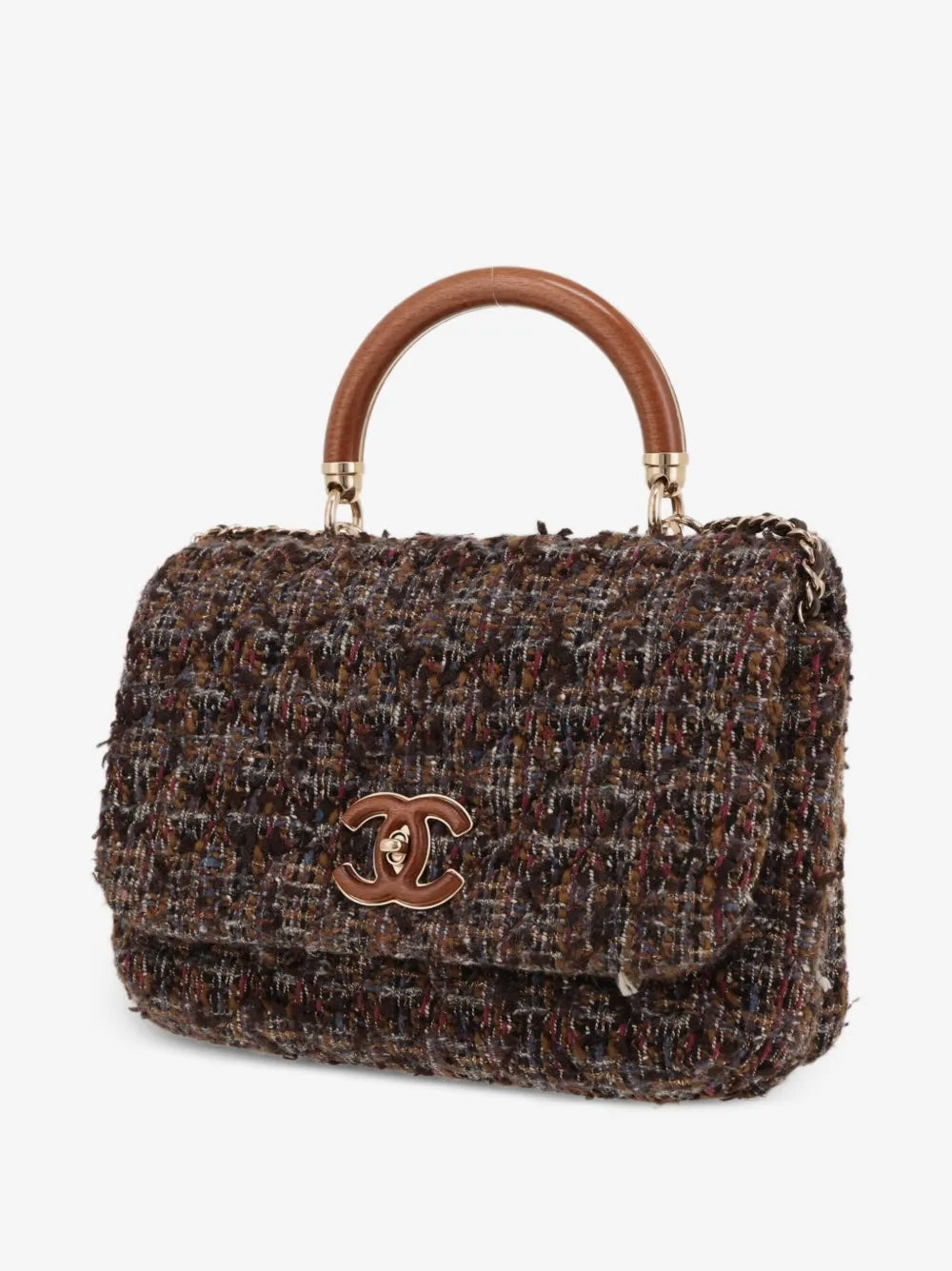 CHANEL CC TWEED KNOCK ON WOOD TOP-HANDLE FLAP BAG