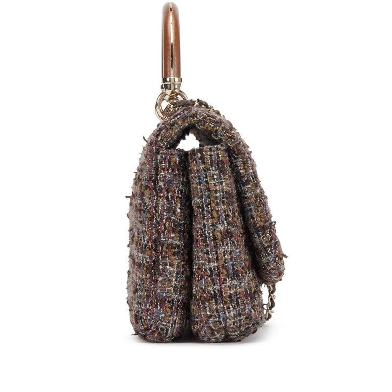CHANEL CC TWEED KNOCK ON WOOD TOP-HANDLE FLAP BAG
