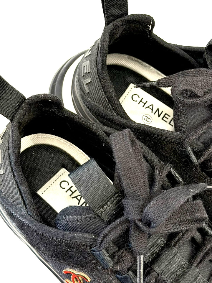 CHANEL VELVET MIXED FIBER &amp; CALFSKIN LEATHER CC SNEAKERS