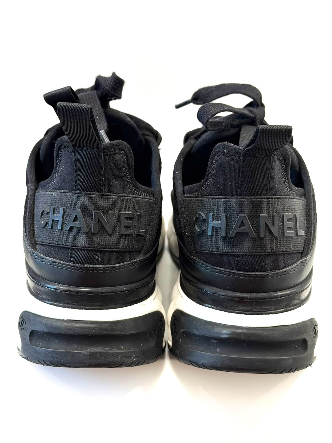 CHANEL VELVET MIXED FIBER &amp; CALFSKIN LEATHER CC SNEAKERS