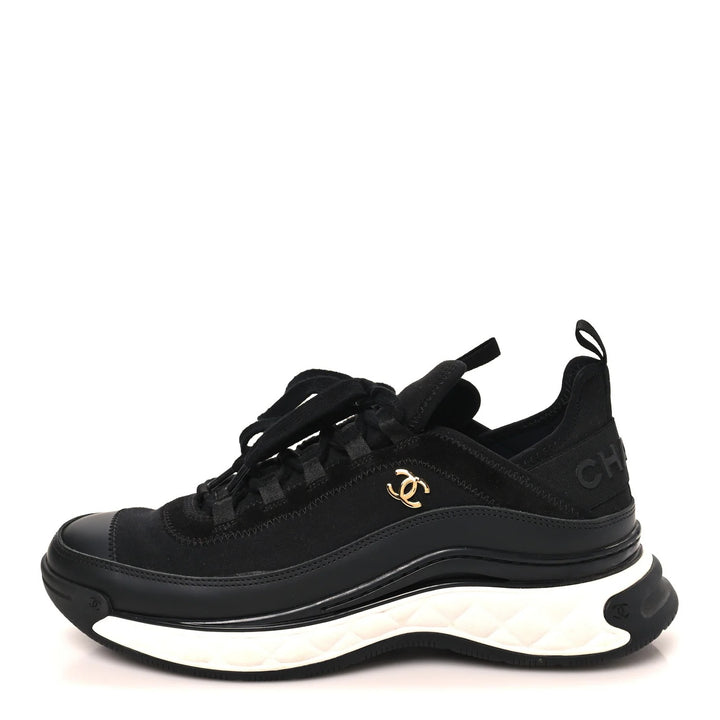 CHANEL VELVET MIXED FIBER &amp; CALFSKIN LEATHER CC SNEAKERS