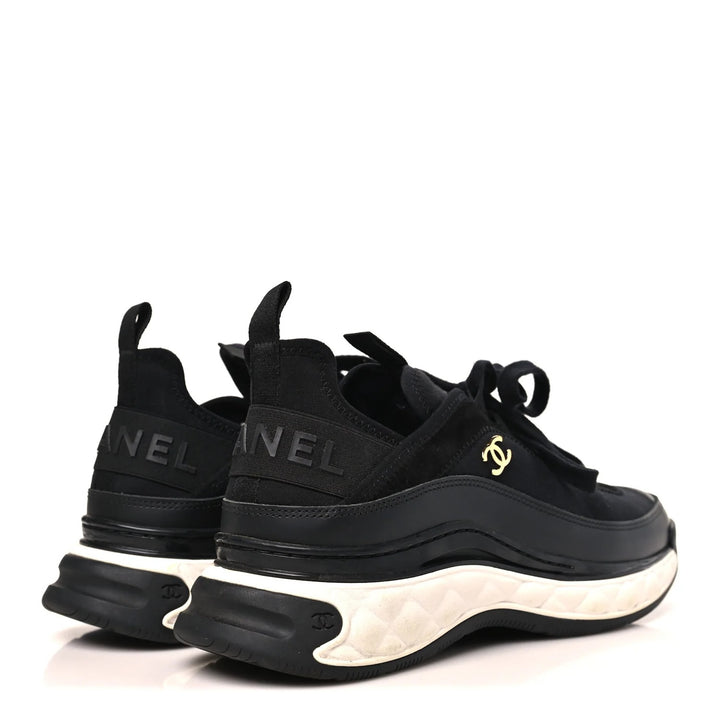 CHANEL VELVET MIXED FIBER &amp; CALFSKIN LEATHER CC SNEAKERS