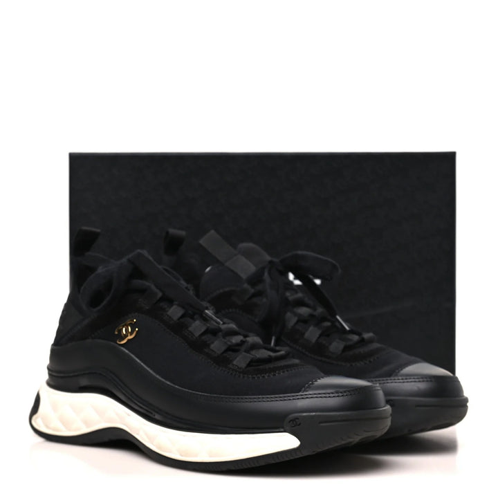 CHANEL VELVET MIXED FIBER &amp; CALFSKIN LEATHER CC SNEAKERS