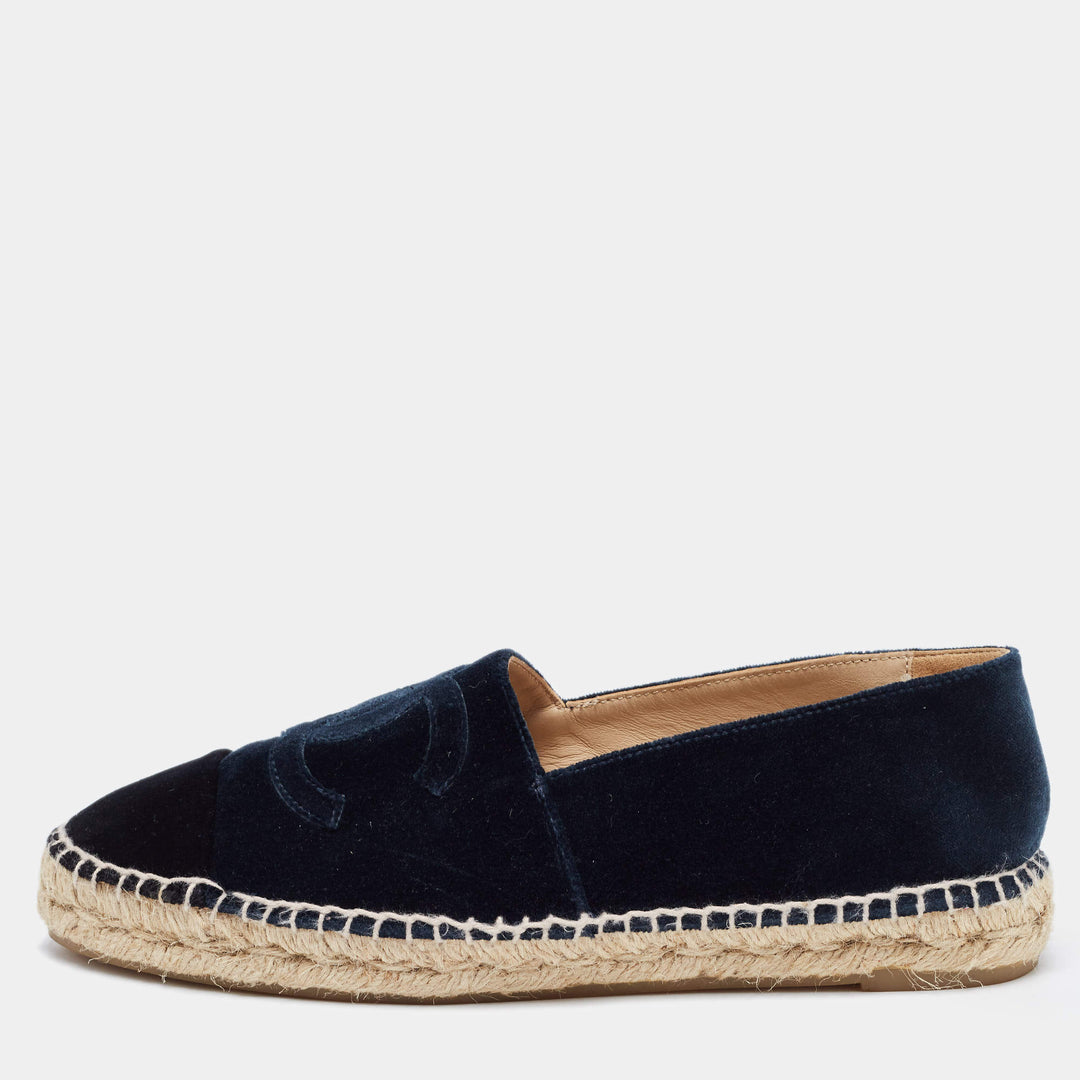 CHANEL VELVET GROSGRAIN CAP-TOE CC ESPADRILLES