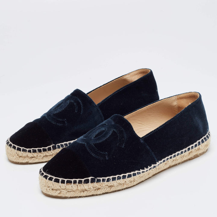 CHANEL VELVET GROSGRAIN CAP-TOE CC ESPADRILLES