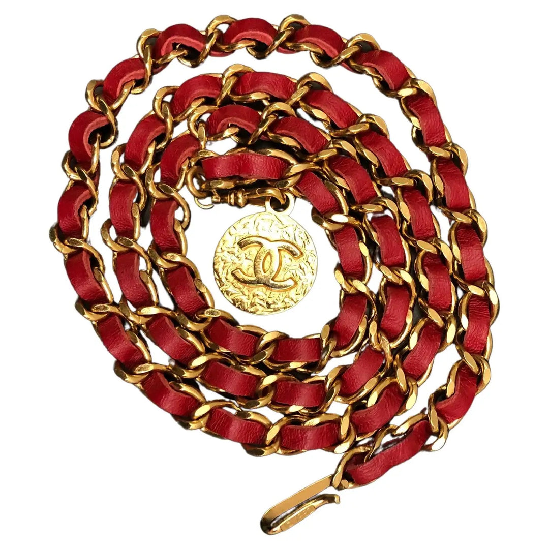 CHANEL CC MEDALLION VINTAGE CHAIN LINK &amp; LEATHER BELT