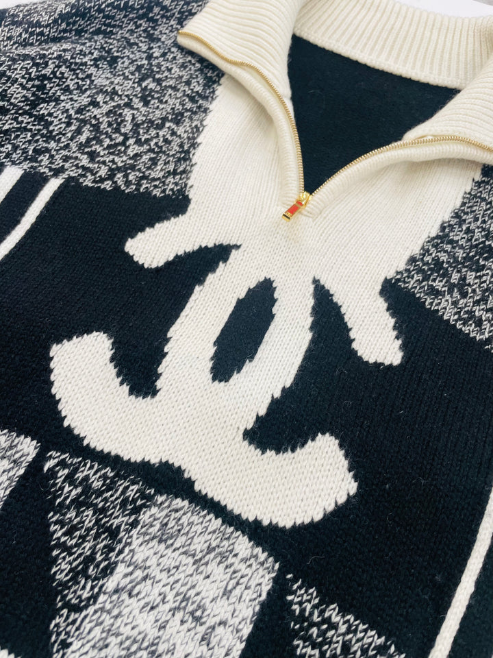 CHANEL CC COLORBLOCK QUARTER ZIP CASHMERE SWEATER – Caroline's