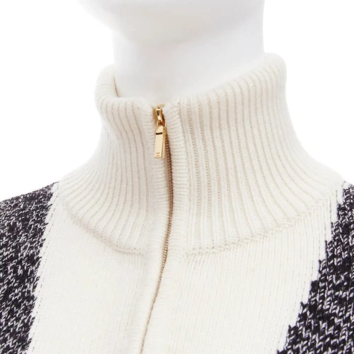 CHANEL CC COLORBLOCK QUARTER ZIP CASHMERE SWEATER