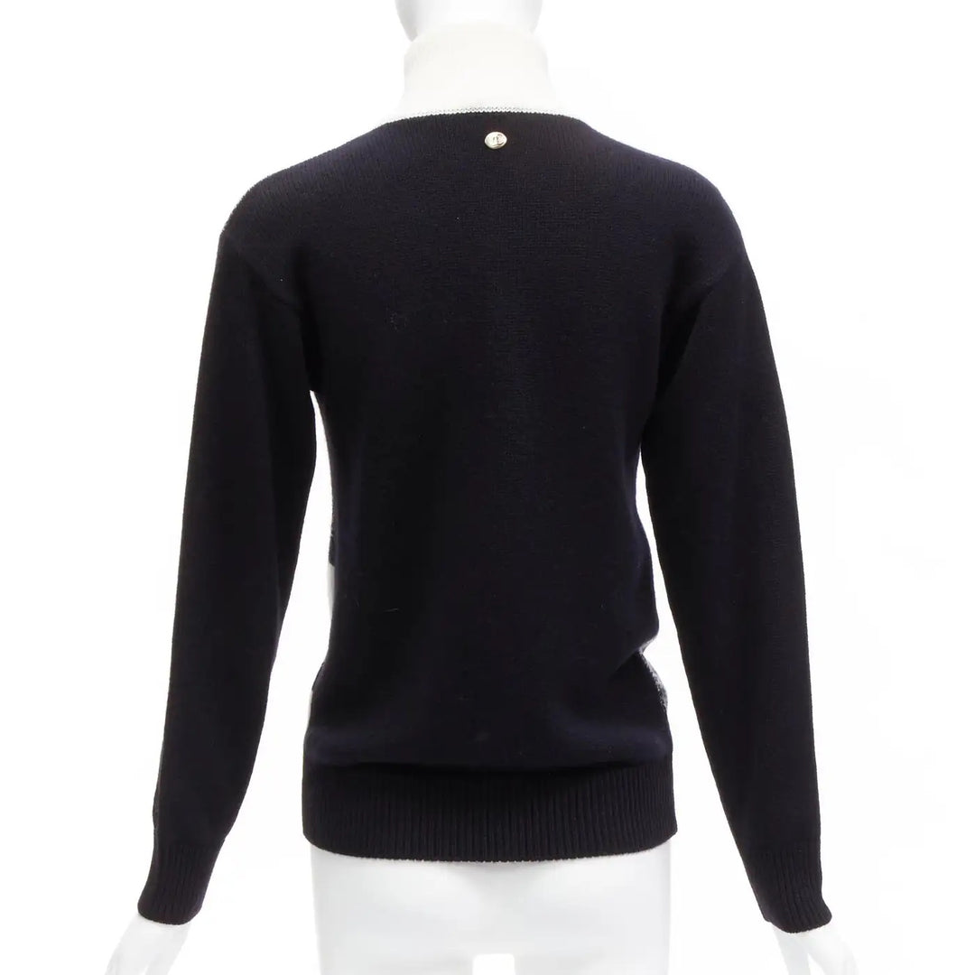 CHANEL CC COLORBLOCK QUARTER ZIP CASHMERE SWEATER