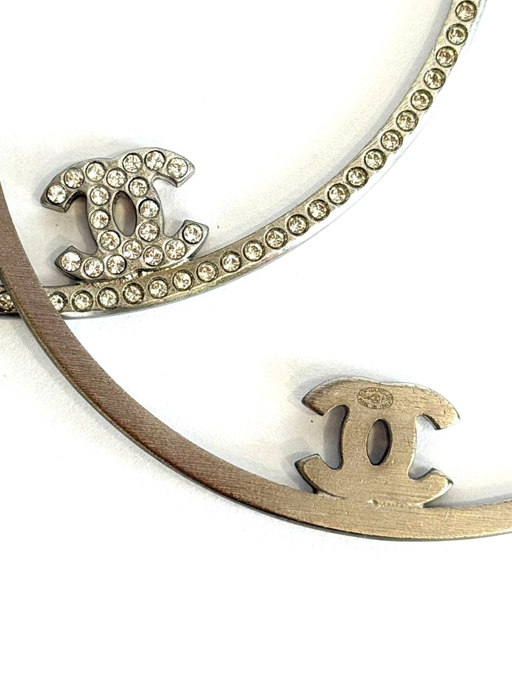 CHANEL CRYSTAL BOUCLES OREILLE XL HOOP EARRINGS