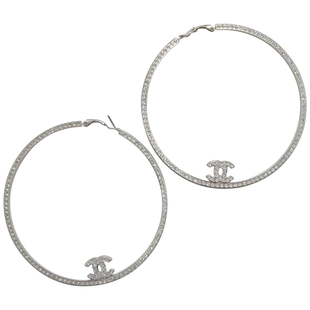 CHANEL CRYSTAL BOUCLES OREILLE XL HOOP EARRINGS