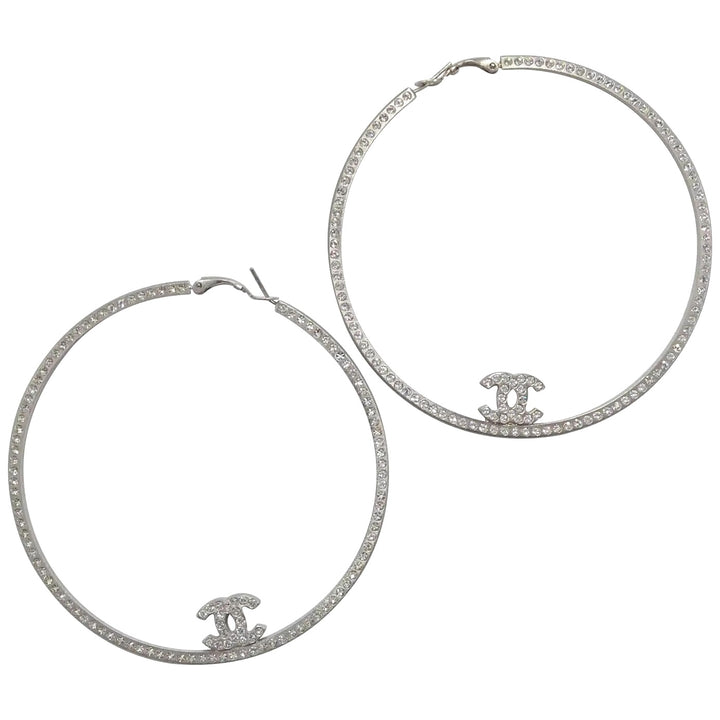 CHANEL CRYSTAL BOUCLES OREILLE XL HOOP EARRINGS