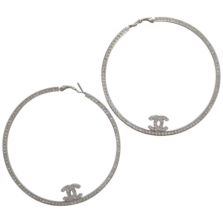 CHANEL CRYSTAL BOUCLES OREILLE XL HOOP EARRINGS
