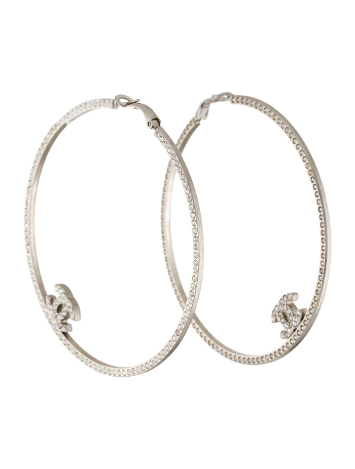 CHANEL CRYSTAL BOUCLES OREILLE XL HOOP EARRINGS