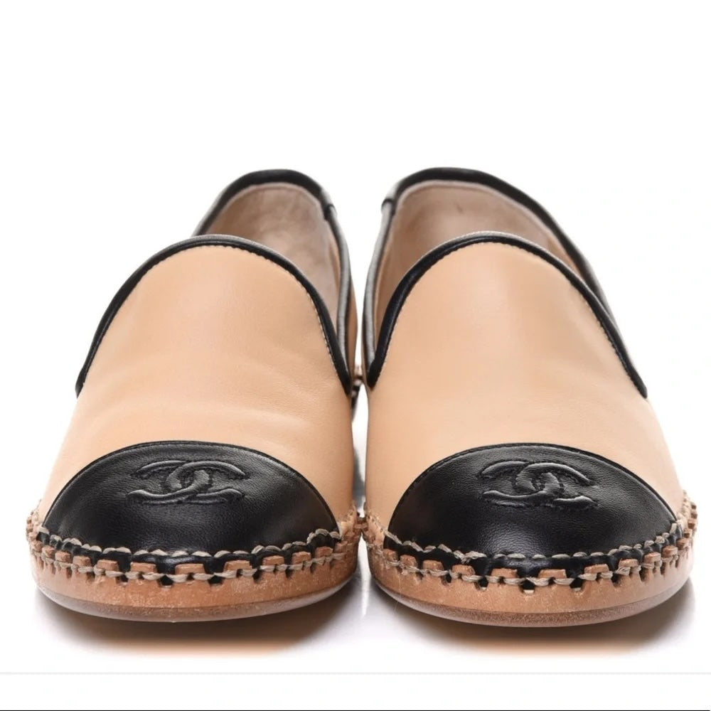 CHANEL CC LAMBSKIN LEATHER ESPADRILLES LOAFERS