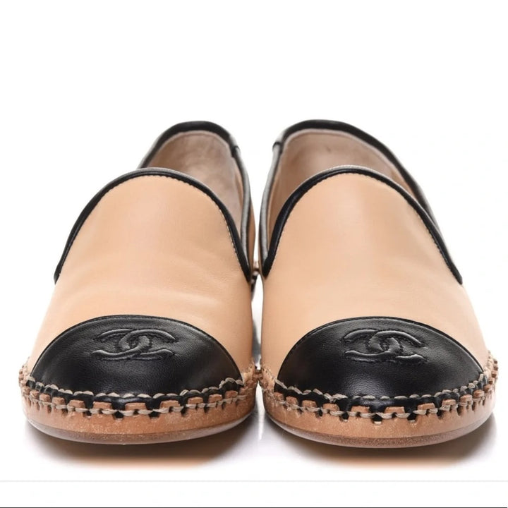 CHANEL CC LAMBSKIN LEATHER ESPADRILLES LOAFERS