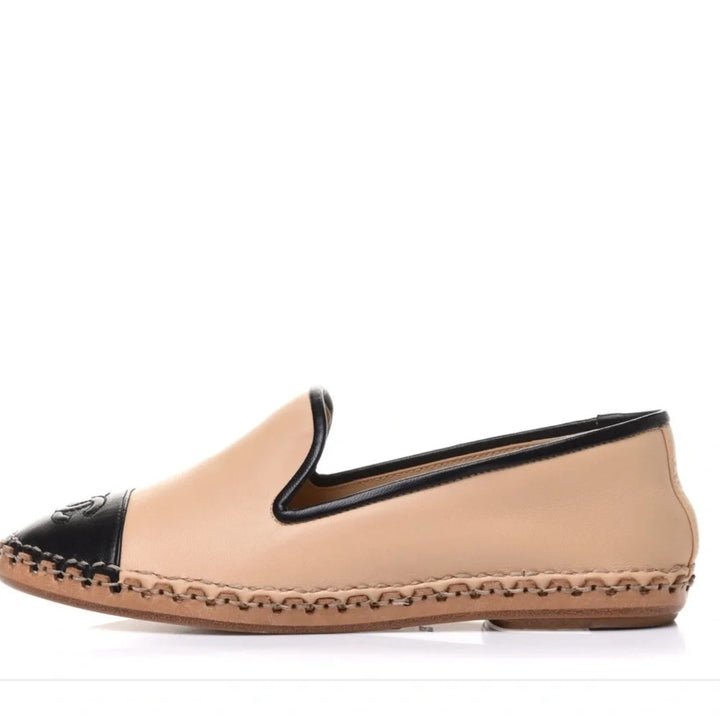 CHANEL CC LAMBSKIN LEATHER ESPADRILLES LOAFERS