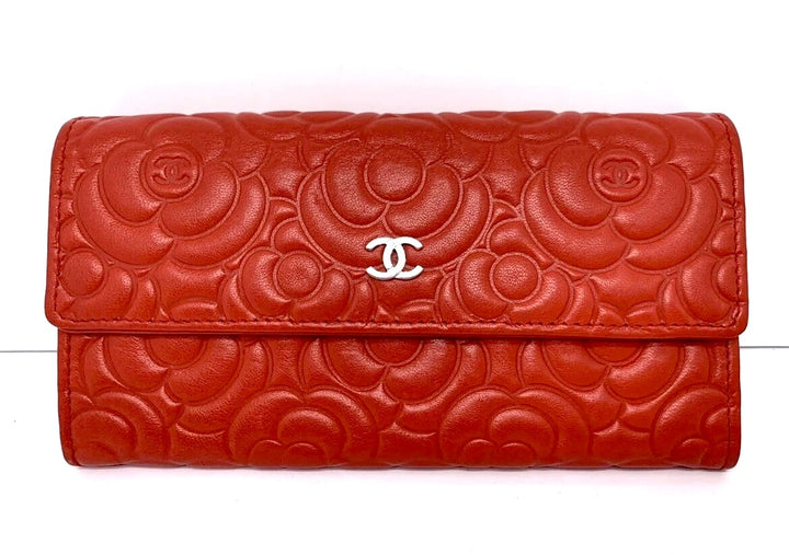 CHANEL CAMELLIA LAMBSKIN LEATHER LONG WALLET