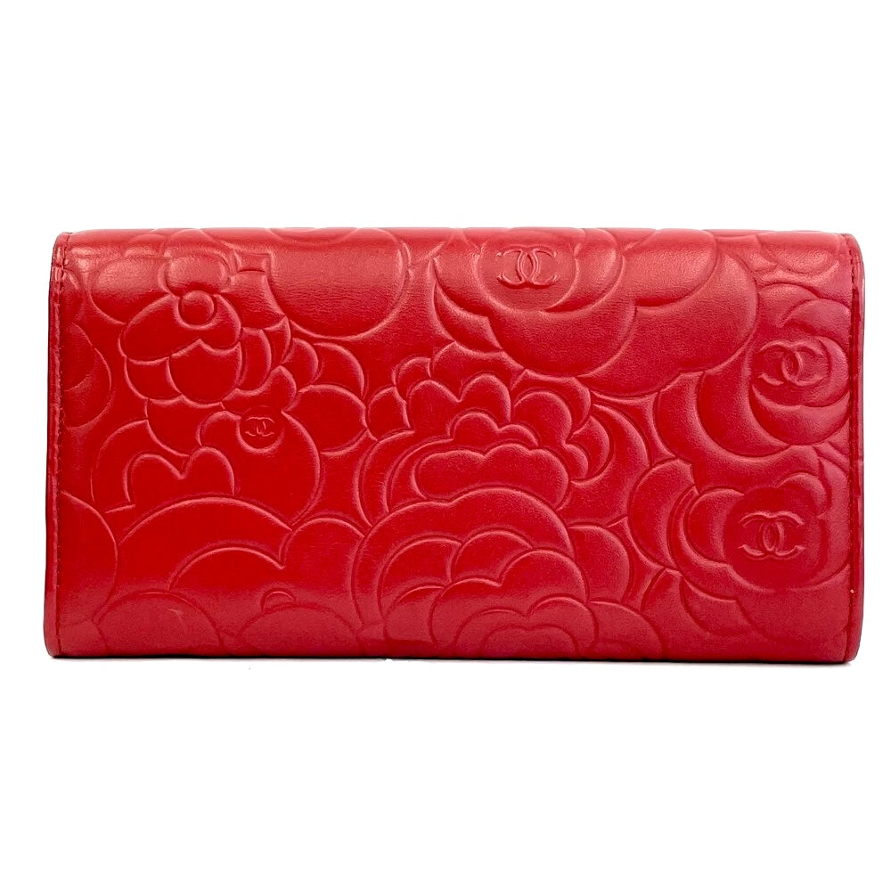 CHANEL CAMELLIA LAMBSKIN LEATHER LONG WALLET