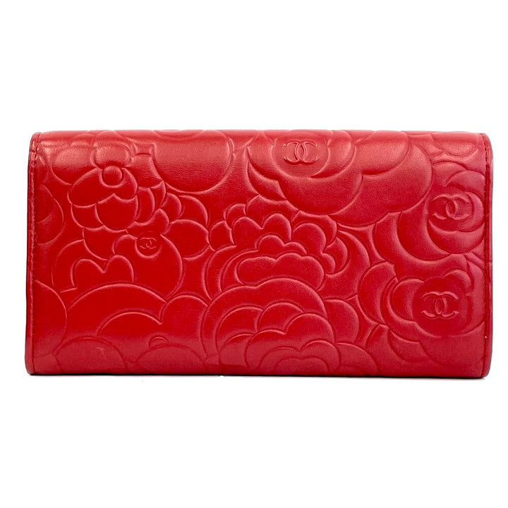 CHANEL CAMELLIA LAMBSKIN LEATHER LONG WALLET