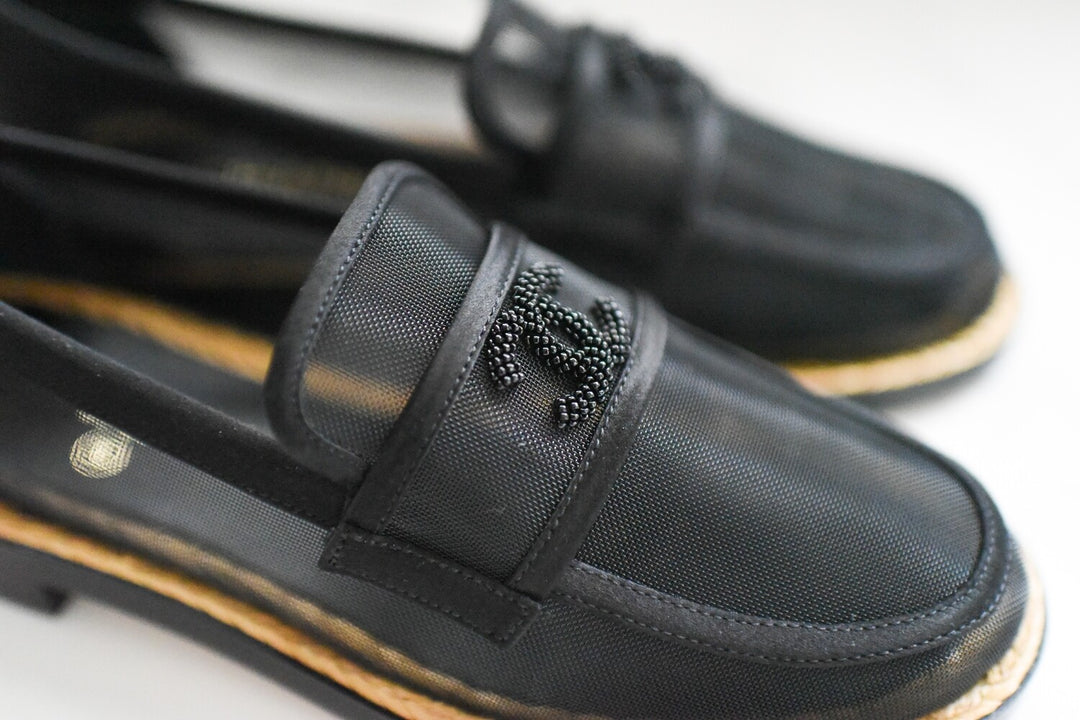 chanel men's dress shoes CHANEL MESH & SATIN BEADED CC SLIP-ON LOAFERS – Caroline's Fashion Luxuries