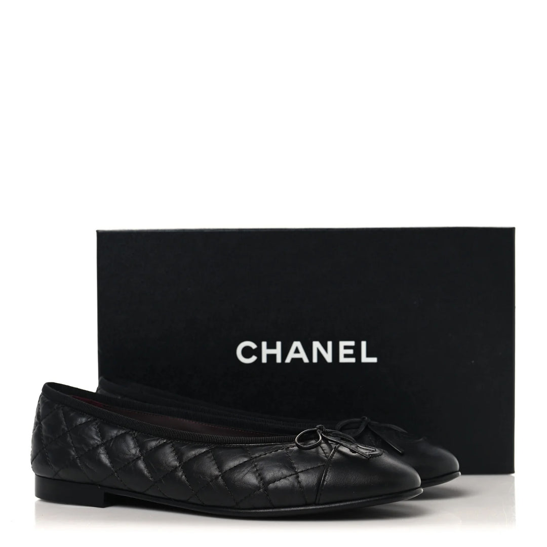 CHANEL CC QUILTED BOW BALLET FLATS