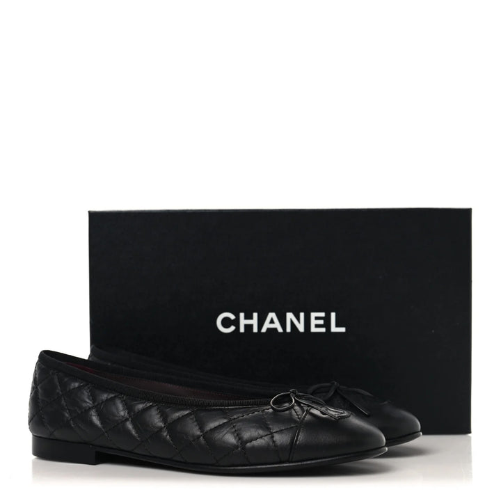 CHANEL CC QUILTED BOW BALLET FLATS