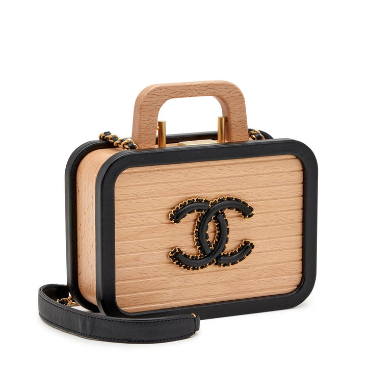 CHANEL BEECH WOOD &amp; LAMBSKIN CC VANITY CASE SHOULDER BAG