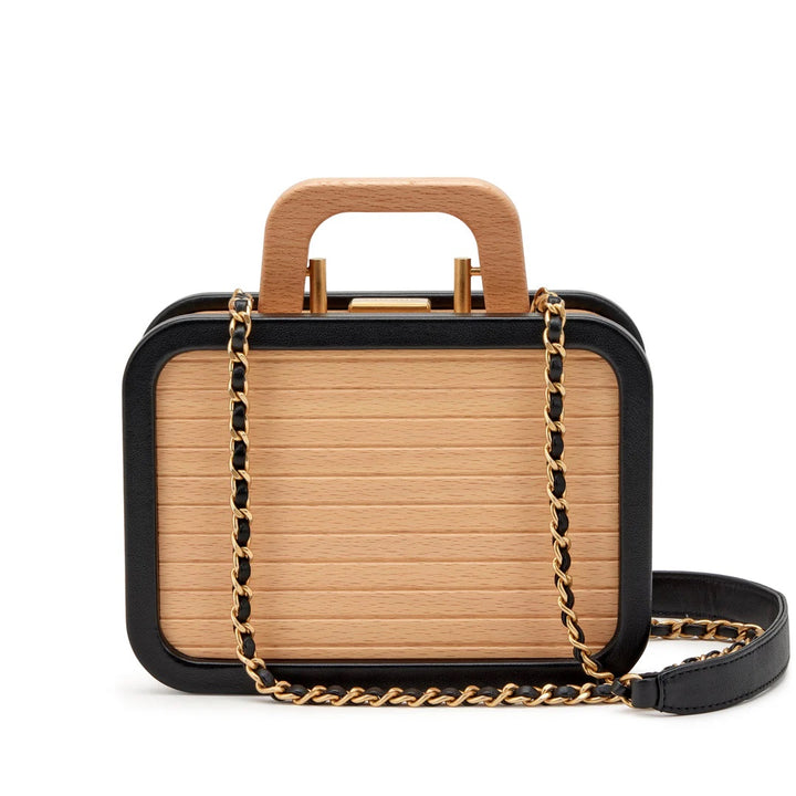CHANEL BEECH WOOD &amp; LAMBSKIN CC VANITY CASE SHOULDER BAG