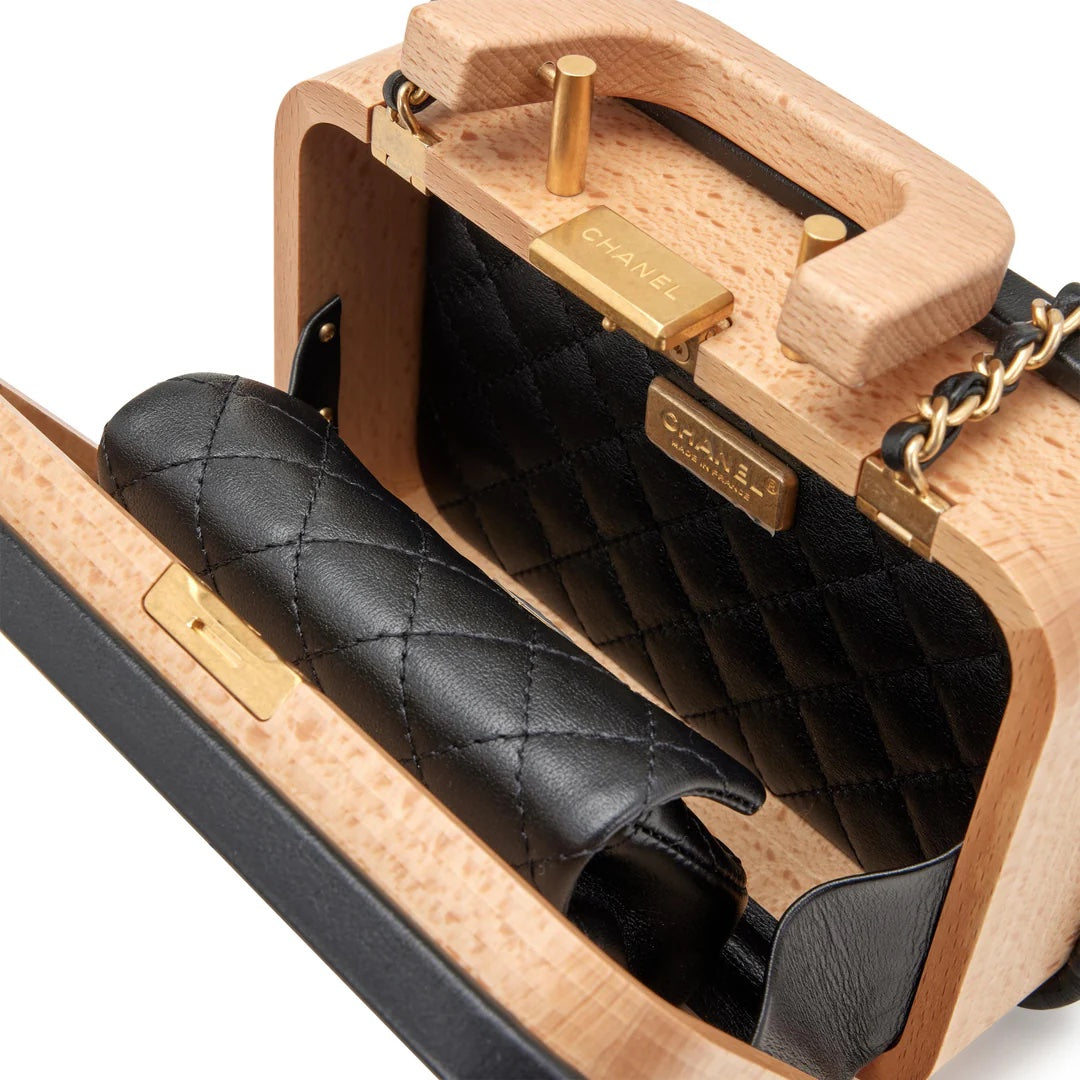 CHANEL BEECH WOOD &amp; LAMBSKIN CC VANITY CASE SHOULDER BAG