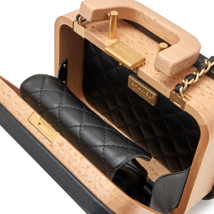 CHANEL BEECH WOOD &amp; LAMBSKIN CC VANITY CASE SHOULDER BAG