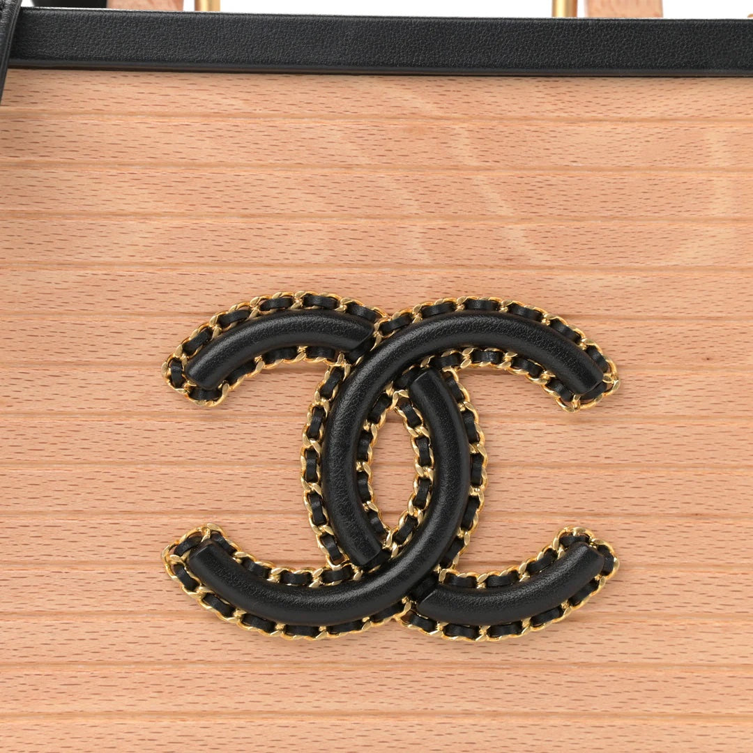 CHANEL BEECH WOOD &amp; LAMBSKIN CC VANITY CASE SHOULDER BAG