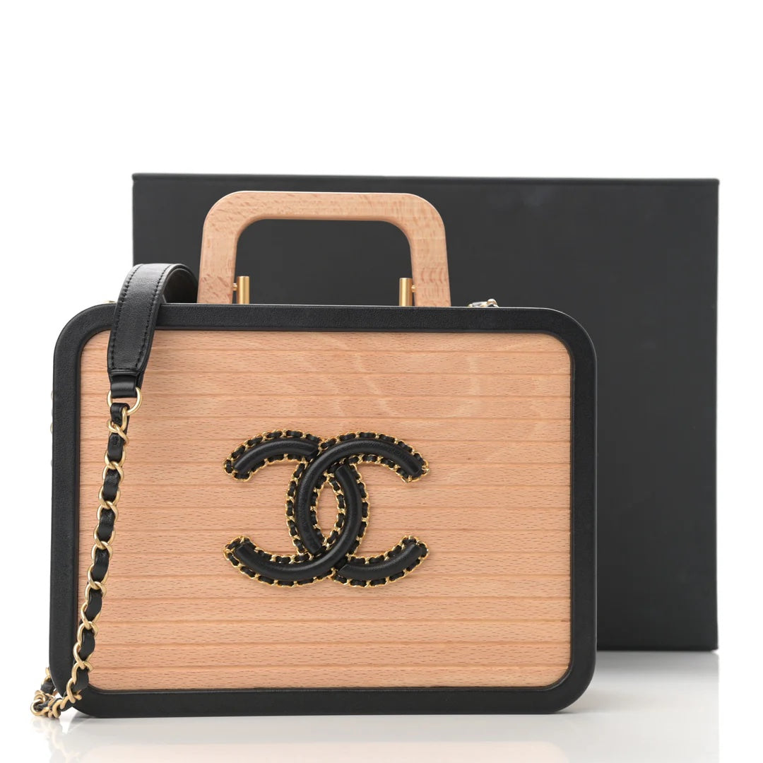 CHANEL BEECH WOOD &amp; LAMBSKIN CC VANITY CASE SHOULDER BAG