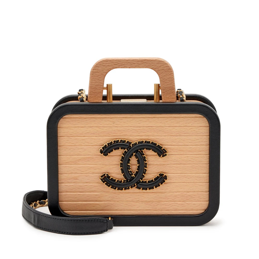 CHANEL BEECH WOOD &amp; LAMBSKIN CC VANITY CASE SHOULDER BAG