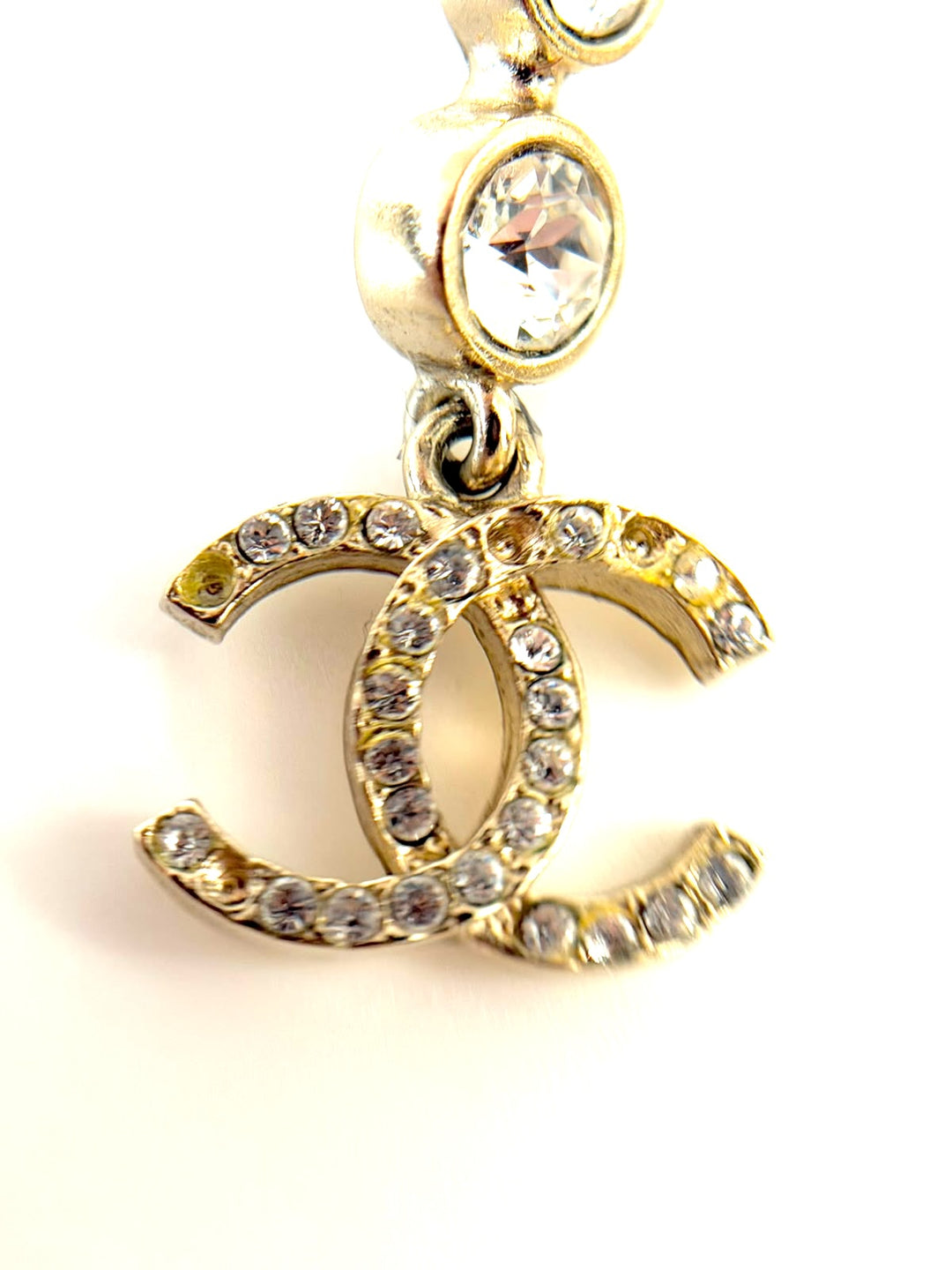 CHANEL CRYSTAL CC GOLD DROP EARRINGS