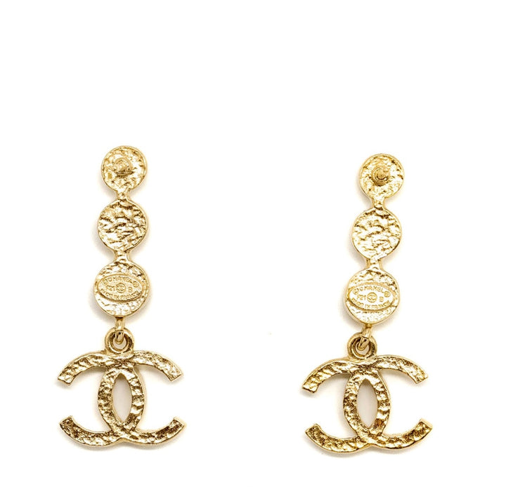 CHANEL CRYSTAL CC GOLD DROP EARRINGS